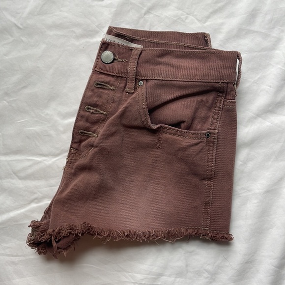 Bullhead High Rise Denim Shorts Brown Frayed Bottom SIZE 26 Like New Condition - Picture 3 of 6